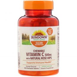 Sundown Naturals, Жевательный витамин C, со вкусом натурального апельсина, 500 мг, 100 таблеток