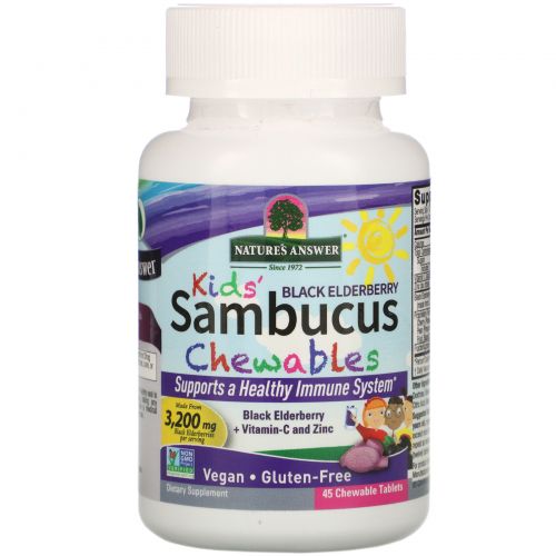 Nature's Answer, Kid's Sambucus Chewables, Black Elderberry, 45 Chewable Tablets