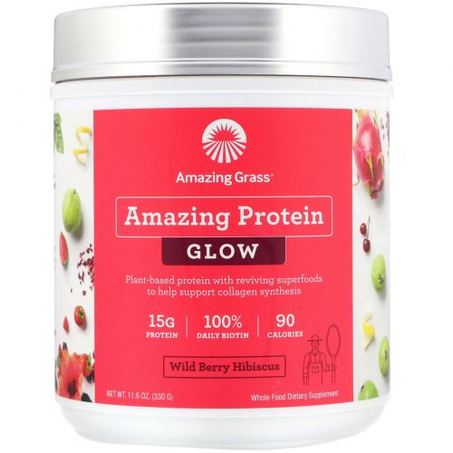 Amazing Grass, Amazing Protein, Glow, Wild Berry Hibiscus, 11.6 oz (330 g)