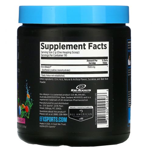 EFX Sports, Kre-Alkalyn EFX, Rainbow blast, порошок, 220 г (7,76 унции)