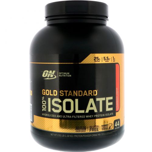 Optimum Nutrition, Gold Standard, 100% Isolate, Strawberry Cream, 2.91 lb (1.32 kg)