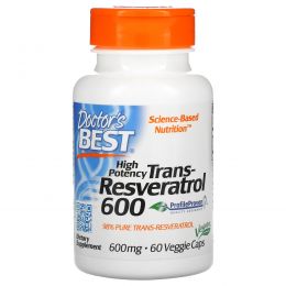 Doctor's Best, Транс-ресвератрол 600, 600 мг, 60 вегетарианских капсул