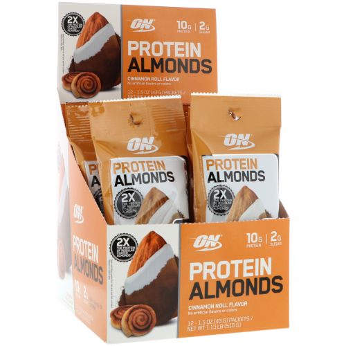 Optimum Nutrition, Protein Almonds, Cinnamon Roll, 1.5 oz (43 g) 12 Packets