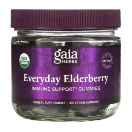 Gaia Herbs, Everyday Elderberry  Immune Support Gummies, 80 Vegan Gummies