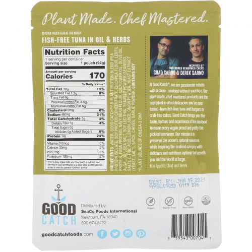 Good Catch, Fish-Free Tuna, Oil & Herbs, 3.3 oz (94 g)