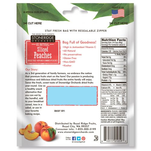 Stoneridge Orchards, Нарезанные персики, Сушеные спелые летние персики, 4 унции (113 г)
