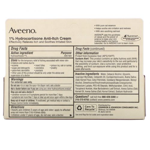 Aveeno, Active Naturals, 1% гидрокортизон, крем анти-зуд , 1 унция (28 г)