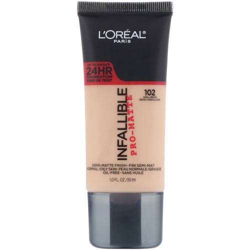 L'Oreal, Тональная основа Infallible Pro-Matte, оттенок Shell Beige 102, 30 мл