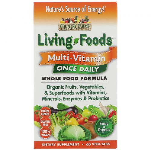 Country Farms, Living Foods, Multi - Vitamin, Once Daily, 60 Vegi-Tabs