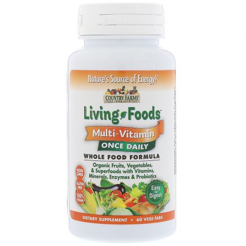 Country Farms, Living Foods, Multi - Vitamin, Once Daily, 60 Vegi-Tabs