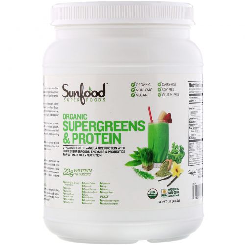 Sunfood, Organic Supergreens & Protein, 1.1 lb (498.9 g)