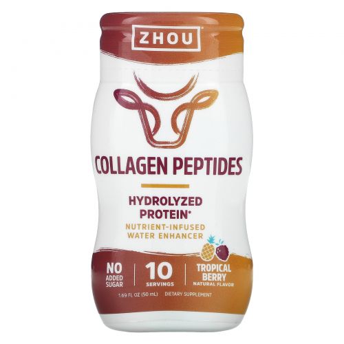 Zhou Nutrition, Collagen Peptides, Nutrient-Infused Water Enhancer, Tropical Berry, 1.69 fl oz (50 ml)