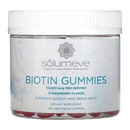 Solumeve, Biotin Gummies, Gelatin Free, Strawberry Flavor, 100 Vegetarian Gummies