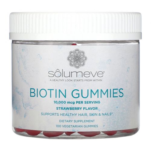 Solumeve, Biotin Gummies, Gelatin Free, Strawberry Flavor, 100 Vegetarian Gummies