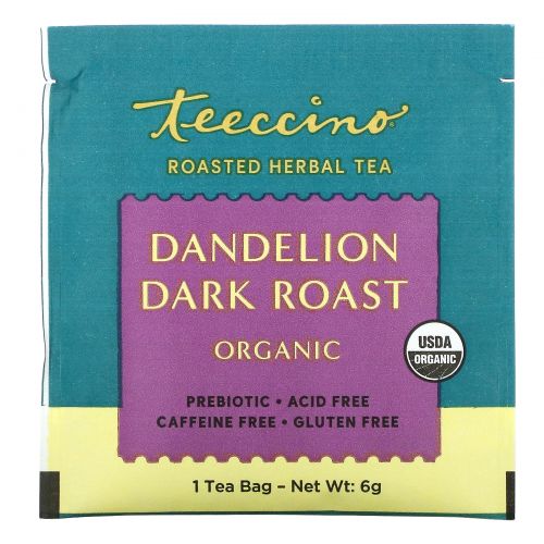 Teeccino, Органический травяной кофе, одуванчик глубокой обжарки, без кофеина, 10 Т-пакетиков, 2,12 унции (60 г)