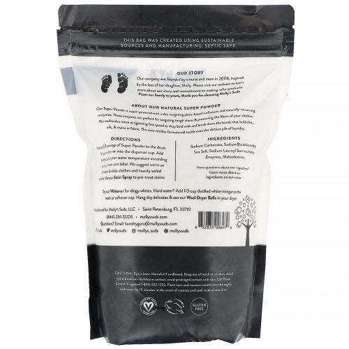 Molly's Suds, Super Powder, стиральный порошок, без запаха, 60 загрузок, 1,7 кг