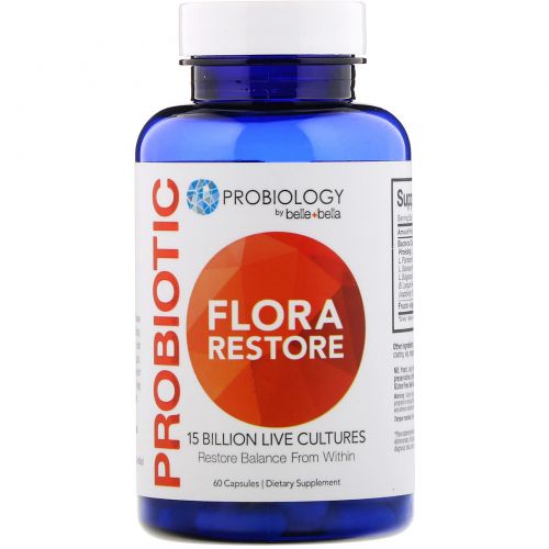 Belle+Bella, Probiology, Probiotic Flora Restore, 15 Billion CFU, 60 Capsules