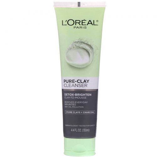 L'Oreal, Очищающее средство Pure-Clay, детоксикация и сияние, 3 вида глины + древесный уголь, 130 мл