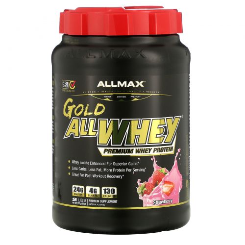 ALLMAX Nutrition, AllWhey Gold, 100% Whey Protein + Premium Whey Protein Isolate, Strawberry, 2 lbs (907 g)