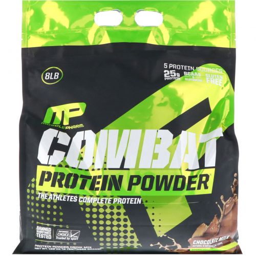 MusclePharm, Протеиновый порошок Combat, шоколадное молоко, 8 фунтов (3629 г)