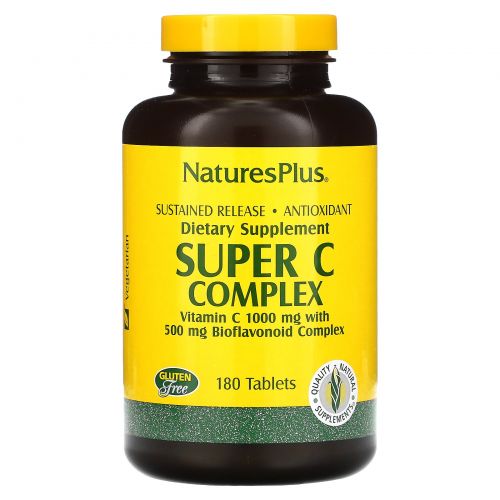 Nature's Plus, Супер комплекс витаминов С, 1000 мг витамина С с 500 мг биофлавоноидов, 180 таблеток