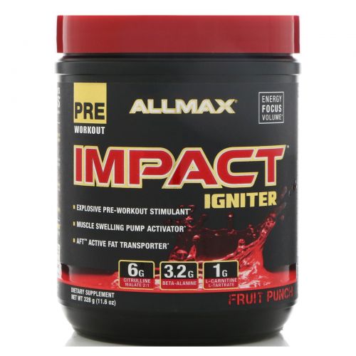 ALLMAX Nutrition, IMPACT Igniter, формула для приема перед тренировкой, цитруллина малат + бета-аланин + N-ацетил-L-цистеин, фруктовый пунш, 11,6 унц. (328 г)