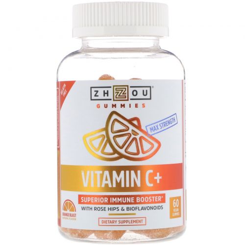 Zhou Nutrition, Max Strength Vitamin C + Superior Immune Booster, Orange Blast, 60 Vegan Gummies
