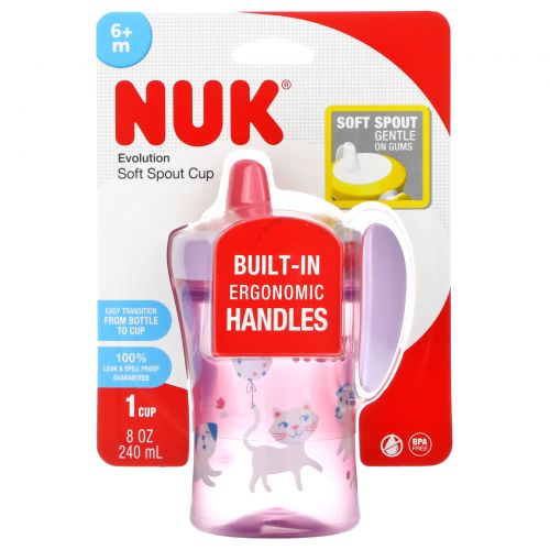 NUK, Evolution Soft Sprout Cup, Pink, 6 + Month Up, 1 Cup, 8 oz (240 ml)