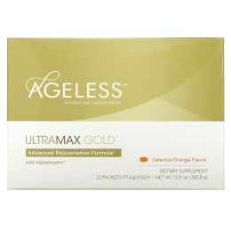 Ageless Foundation Laboratories, UltraMax Gold, улучшенная формула омоложения с альфатрофином, со вкусом валенсийского апельсина, 22 пакетика, 13,5 унции (17,4 г) каждый