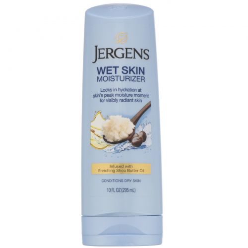 Jergens, Увлажняющее средство Wet Skin Moisturizer для нанесения на влажную кожу, с маслом ши, 295 мл