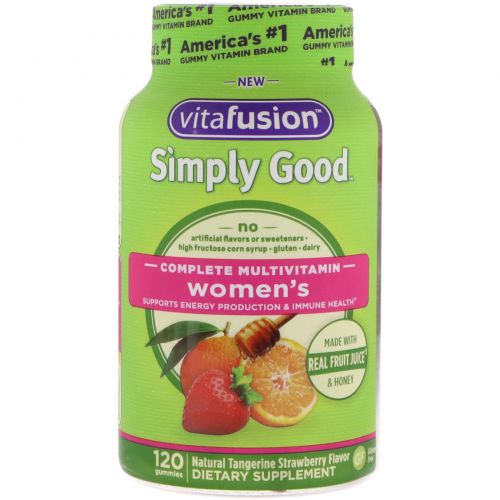 VitaFusion, Simply Good, комплекс поливитаминов для женщин, натуральный вкус клубники и мандарина, 120 конфет