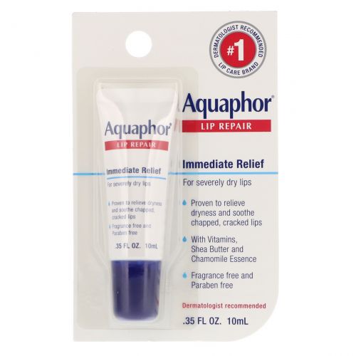 Aquaphor, Восстанавливающее средство для губ мгновенного действия без отдушек, 0,35 жидких унций (10 мл)