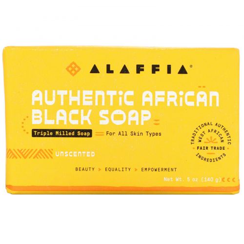 Alaffia, Authentic African Black Soap Triple Milled Soap, Unscented, 5 oz (140 g)