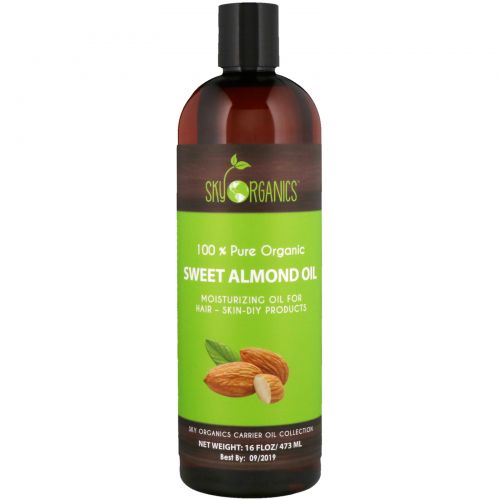 Sky Organics, Sweet Almond Oil, 100% Pure Organic, 16 fl oz (473 ml)