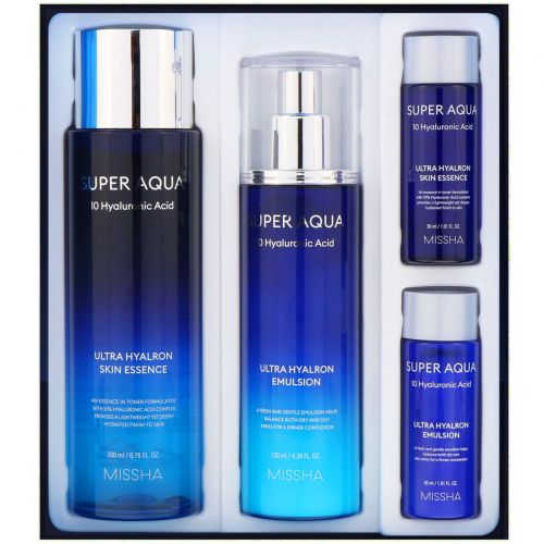 Missha, Super Aqua Ultra Hyalron, набор, 4 продукта