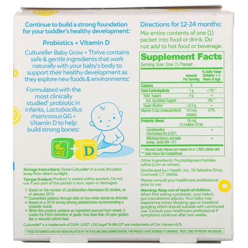 Culturelle, Probiotics, Baby, Grow + Thrive, Probiotics + Vitamin D Packets, 12-24 Months, 30 Single Serve Packets