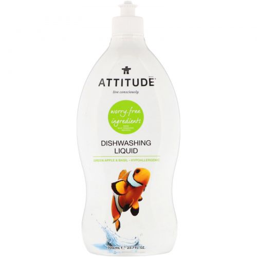 ATTITUDE, Dishwashing Liquid, Green Apple & Basil, 23.7 fl oz (700 ml)