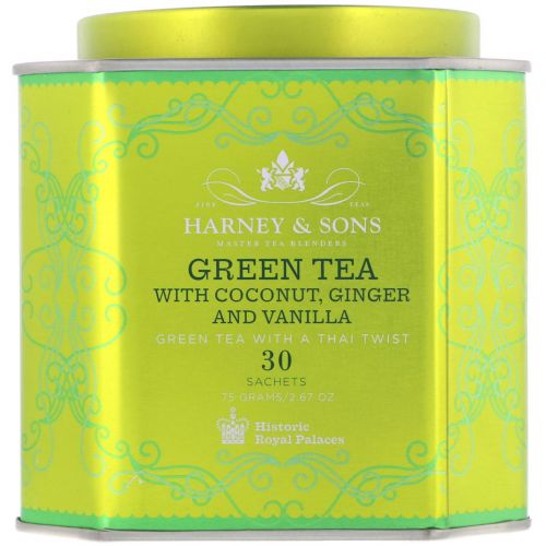 Harney & Sons, Green Tea with Coconut, Ginger and Vanilla, 30 Sachets, 2.67 oz (75 g)