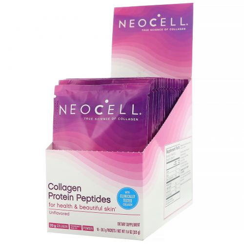 Neocell, Пептиды коллагена с протеином, без вкусовых добавок, 16 пакетиков, 20 г (0,71 унции) каждый
