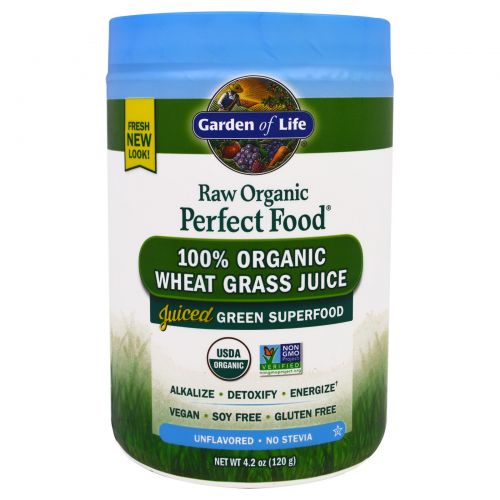 Garden of Life, Идеальная сырая органическая еда, 100% органический сок травы пшеницы, неприправленный, 120 г (4,2 унции)