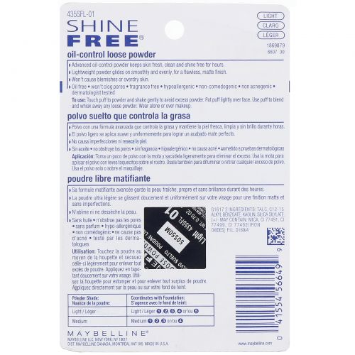 Maybelline, Shine Free, Oil-Control Loose Powder, Light, 0.7 oz (19.8 g)