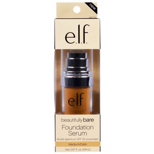 E.L.F. Cosmetics, Beautifully Bare, основа-сыворотка, широкий спектр SPF 25 солнцезащитный, средний/темный, 0,47 жидких унций (14 мл)