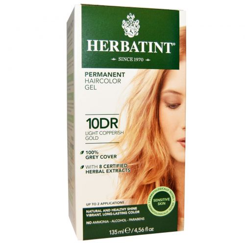 Herbatint, Перманентная краска-гель для волос, 10DR, светлый медно-золотой, 4,56 жидкой унции (135 мл)