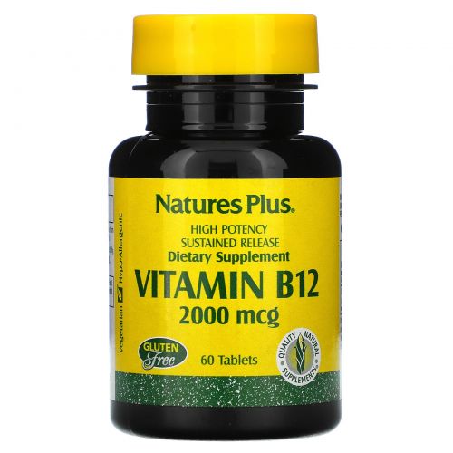 Nature's Plus, Витамин B-12, 2000 мкг, 60 таблеток