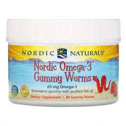 Nordic Naturals, Конфеты-червяки от Nordic с омега-3, со вкусом клубники, 30 штук