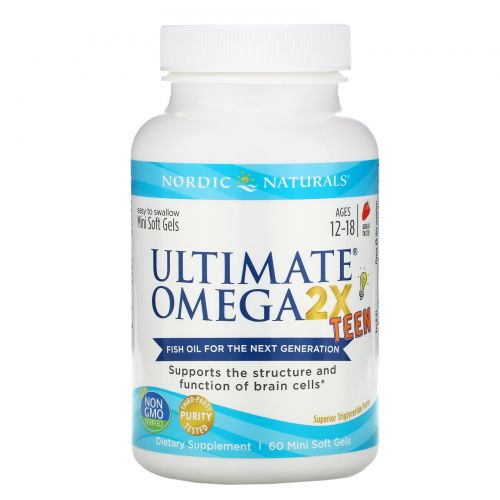 Nordic Naturals, Ultimate Omega 2X Teen, Клубника, 60 маленьких мягких капсул