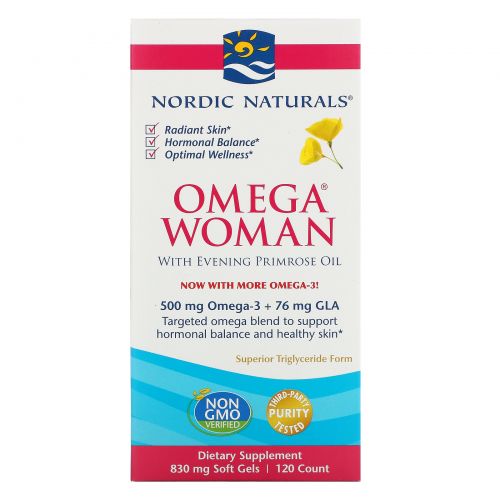 Nordic Naturals, Omega Woman, с маслом примулы, 830 мг, 120 гелевых капсул