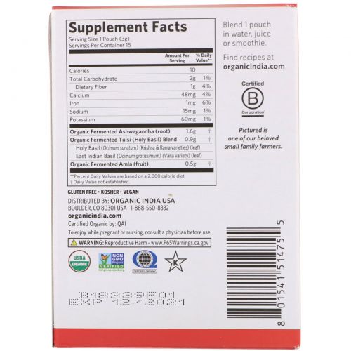 Organic India, Vital Lift, Fermented Adaptogens, 15 Packs, 0.1 oz (3 g) Each