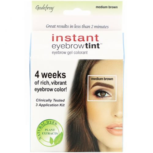 Godefroy, Instant Eyebrow Tint, Permanent Eyebrow Tint Kit, Medium Brown, 3 Application Kit