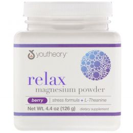 Youtheory, Relax, Magnesium Powder, Stress Formula + L-Theanine, Berry, 4.4 oz (126 g)